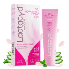 Lactacyd Gel Hidratante Íntimo V‑Care con ácido hialurónico, lactoserum, sábila y arginina; pH balanceado; hidrata, refresca, suaviza; base acuosa de rápida absorción; uso diario – 30 g | 1‑Pack