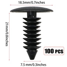 TZMJ 100 Pcs Black Plastic Car Retainer Clips, Round Head Rivets, 7.5mm Hole, Car Maintenance and Repair