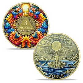 IELCJJ 3 Month Sobriety Coin, Delicate Sunflower Sobriety Chip Colorful Butterfly AA Coin and Medallions One Day at A Time Sober Token Narcotics Alcoholics Anonymous Recovery Gifts for Men Women