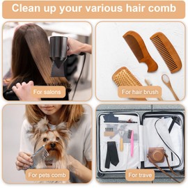 3 Pack Hairbrush Cleaner Tools, Hair Brush Cleaner Set, 2-In-1 Comb Cleaning with Metal Wire Rake for Removing Hair Dust from Brushes Vacuums, Home and Salon Use (3 Styles, Pink, Wood Color)