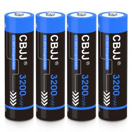CBJJ 3.7 Volt 18650 Rechargeable Battery 3200mAh 3.7V Battery Button Top High Capacity Batteries for Flashlight, Headlamp, 4 Pack