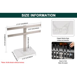 BathAce Magnetic Knife Block Holder Stand with Marble Base for Countertop, Stainless Steel Knife Rack with Strong Enhanced Magnets Strip for Kitchen Utensil and Tool Organizers, Brushed Nickel