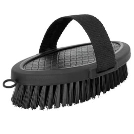 START Pferdebürste mit Band – Ergonomische Pflegebürste für Pferde – Striegel mit Riemen & weichen Borsten – Ideal für Fellpflege und Fellwechsel (Schwarz)