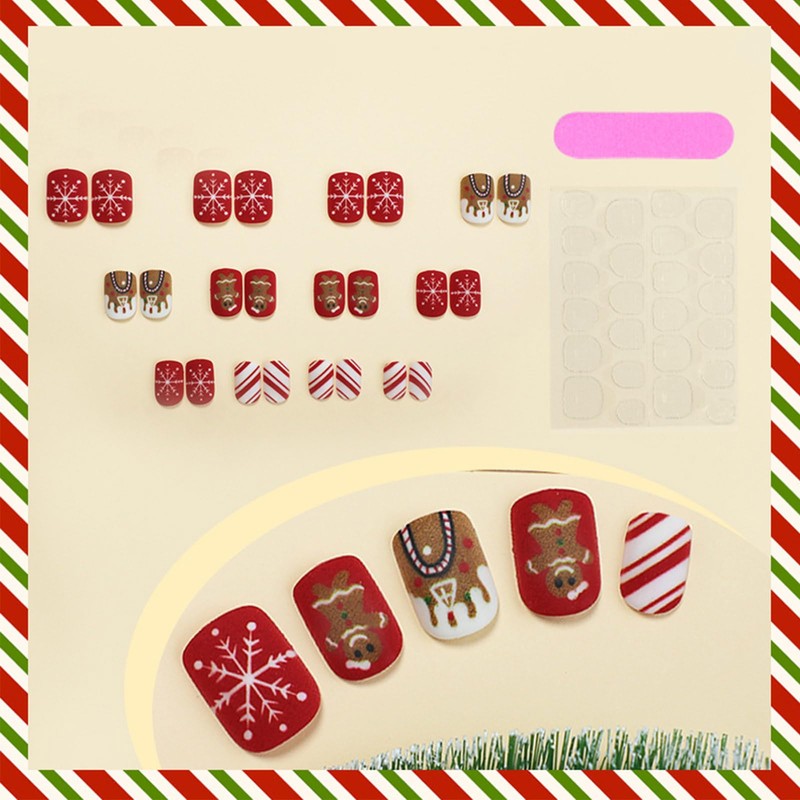 Gingerbread Man Short Square False Nails Christmas Press on Nails