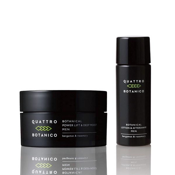 Quattro Botanico Aging Care Cream, Men's, Trial Size Lotion, Botanical, Powerlift & Deep Moist, 1.8 oz (50 g) + All-in-One Lotion, 1.0 fl oz (30 ml) (2 Week Supply), Men's Cosmetics, Moisturizing, Milky Lotion, All-in-One Dry Skin, Face Cream, Skin Care, Men's Cosmetics