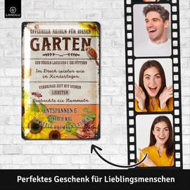 LANOLU Retro Tin Sign Garden Rules Sign - Tin Signs Garden with Sayings - Nostalgic Decoration as Gardener Gifts - Retro Decoration Vintage Metal Sign Garden in Wood Look 20 x 30 cm