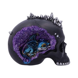 Nemesis Now Cave Small Dragon Hiding Within a Crystal Skull, Black Cave Little Dragon Hiding in a Crystal Skull, Polyresin, Black, 16.5 cm