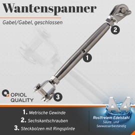 OPIOL QUALITY® Turnbuckle Fork – Fork M12 Made of Stainless Steel A4 V4A (1 Piece) Welded Closed Cable Tensioner Turnbuckle Tensioner Turnbuckles Tensioning Screw