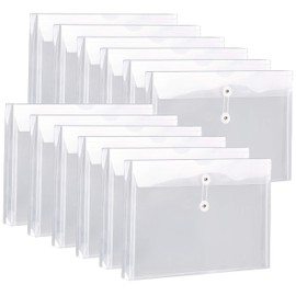 FANWU Plastic Legal Size Expandable Envelopes with String Tie Closure, 1-1/4" Expansion, Side Load, Clear File Folders Poly Project Paper Documents Organizer for Office School Home 12 Pack