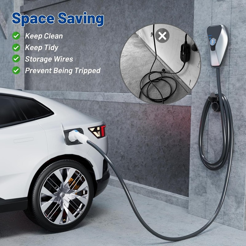 EV Charger Holder Wall Mount SAE J1772 Charging Cable Organizer
