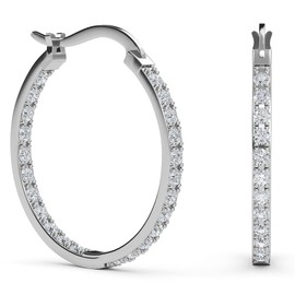 Shop LC 925 Sterling Silver Hoop Earrings for Women White Cubic Zirconia CZ Inside Out Jewelry Rhodium Plated Cute Gifts for Women Christmas Gifts