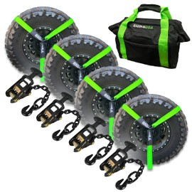 Rhino USA Ratchet Car Tie Down Straps (4PK) - 10,000lb Max Break Strength, Includes (4) 2 Inch x 96 Inch Reinforced Lasso Strapes - Heavy Duty Tire Strap Tie Downs for Truck, Cars, Trailer & More!