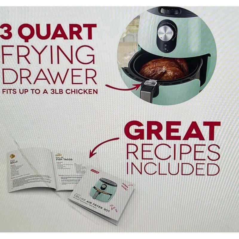 Dash Deluxe Air Fryer 3 Quart Aqua With AirCrisp Technology