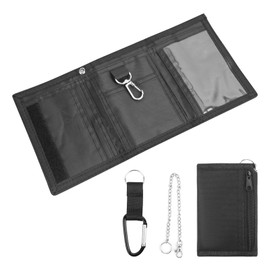 bssmmai Children's Slim Wallet with Chain Clip Zip Foldable Triple Wallet for Teenagers Men Coin Bag Card Holder, black, Casual