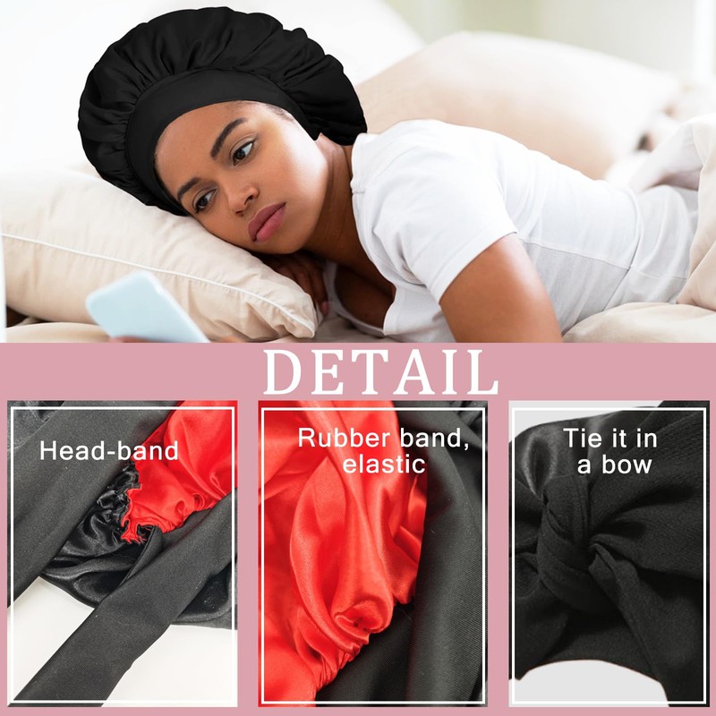 DAJOOEE Silk Bonnet for Sleeping with Scrunchie Women's Silk Bonnet