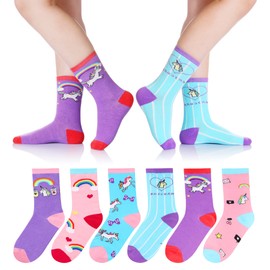 Girls Socks Unicorn Gifts Kids Crew Funny Cotton Cute Animal Novelty Cartoon Pattern Fashion Crazy Socks 6 Pairs (6 Pairs Unicorn A, 3-5 Years)