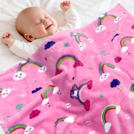 mermaker Rainbow Blanket for Girls and Boys, 380 GSM Pink Rainbow Blankets for Kids, Cartoon Cute Rainbow Toddler Blankets for Baby, Soft Fleece Baby Blanket for Crib and Stroller (30x40 inches)