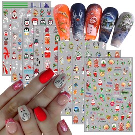 Christmas Nail Art Sticker Decals 3D Self-adhesive Christmas Tree Santa Claus Design Nail Decals Self-Adhesive Nail Art Supplies Nail Art Sticker Decoration for Women Manicure Accessories Supplies