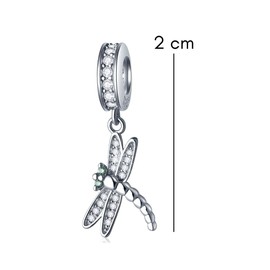 Mayfer|Charm de Plata .925 con diseño de Libelula Decorado con Finos Cristales, Perfecto para Pulsera y/o Cadena.