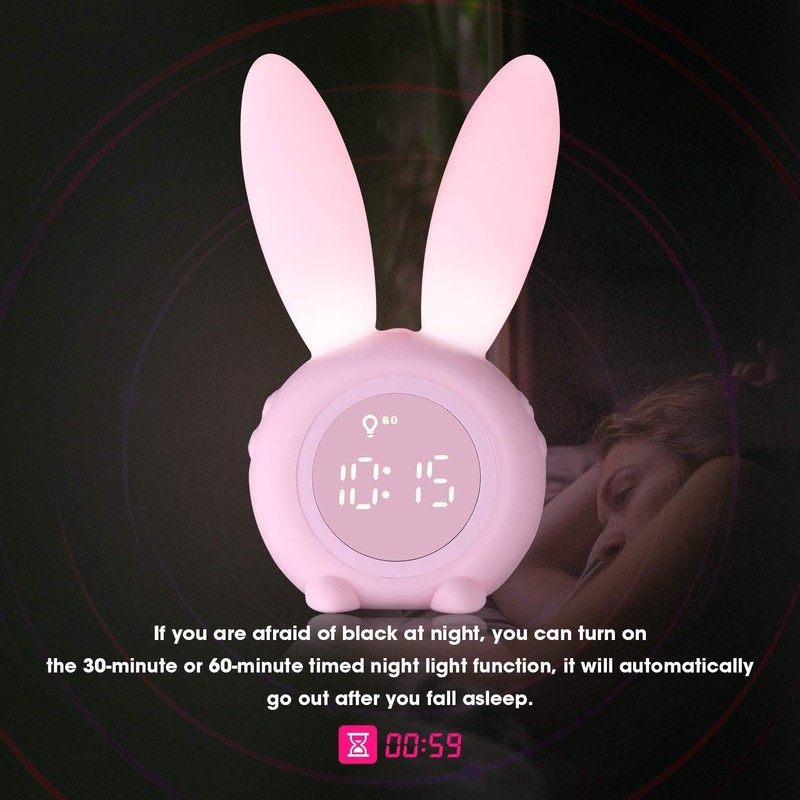 KDtech Kids Alarm Clock with Night Light 6 Ringtones, Cute