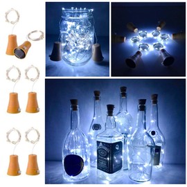 6 Pack Solar Powered Wine Bottle Lights, 20 LED Waterproof Copper Cork Solar Lights for Wedding Christmas, Outdoor, Holiday, Garden, Patio, Pathway Decor (Cool White)