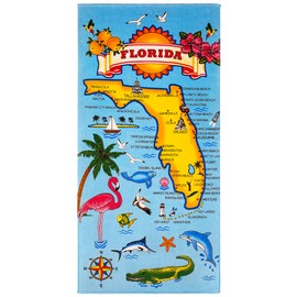 Beachland Toalla de Playa Florida de 30 x 60 Pulgadas, 100% algodón (Flamenco Florida Map, una Toalla)