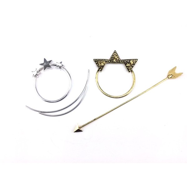 yueton 2pcs Antique Bronze Long Arrow and Silver Star Pierced Barrette Hair Fork Stick Hair Pin