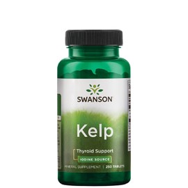 Swanson Premium Brand Kelp - Natural Iodine Source Supporting Thyroid Health - Mineral Supplement w/Iodine Source Standardized 0.4% - (250 Tablets, 225mcg Each)