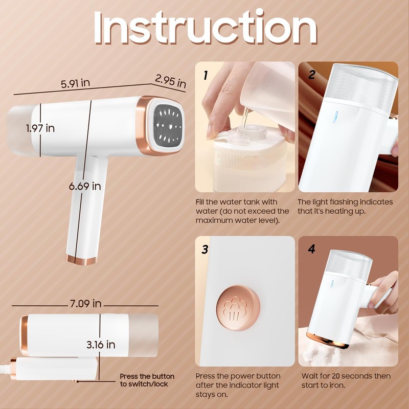 Portable Size Clothes Steamer Handheld - Foldable Steamer for Clothes