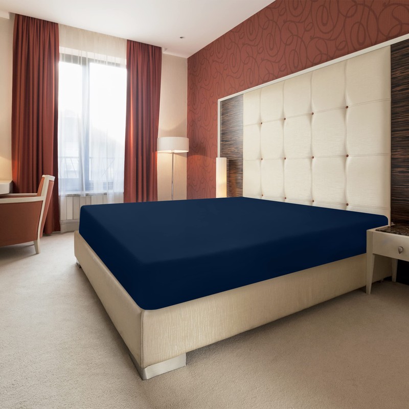 Utopia Bedding Fitted Sheet Double, Navy - Deep Pocket 14