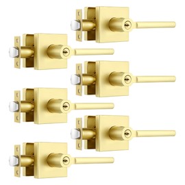 Heittis 6 Pack Door Handle with Lock and Key, Entry Exterior Gold Door Knob in Satin Brass Finish, Gold Heavy Duty Entrance/Front Door Interior Door Handles Keyed Alike