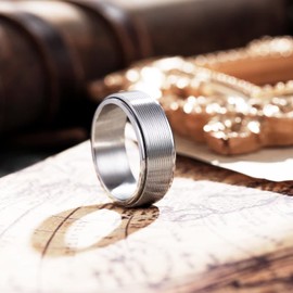 King Will Mens Silver 8mm Groove Spinner Rings Stainless Steel Anxiety Fidget Ring for Women Men Polish Thin Line Groove Wedding Band Fidget Ring Matte Brushed Comfort Fit 8
