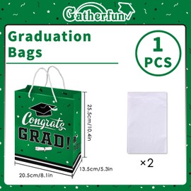 Gatherfun Graduation Gift Bag Supplies 13" Large 2023 Graduation Party Gift Bags with handles and Tissue Paper for College Senior Junior Graduates 1 Pack Green