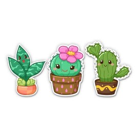 Cute Cactus in Pots - 3" Each Vinyl Stickers - for Car Laptop I-Pad - Waterproof Decals