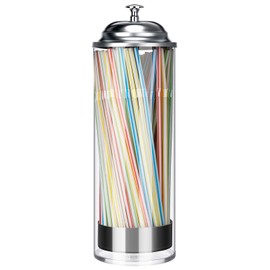 BIGINIWA Straw Holder Dispenser 100 PCS Straws includ - Clear Glass Drinking Straw Container with Lid for Counter