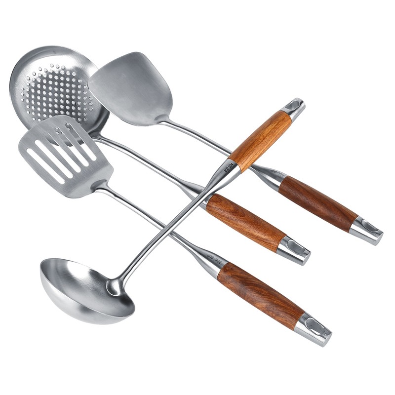 4Pcs/Set 304 Stainless Steel Rosewood Cooking Utensils Cookware Set Kitchen