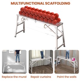 Noliven Portable Scaffolding Platform, Adjustable Work Platform 79(L) x15(W) x35-57(H)'', Maximum Load of 800 lbs, Alloy Steel Folding Work Platform for Adults, Folding Step Ladder