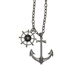 Zac's Alter Ego Gun Metal Anchor & Nautical Wheel with Compass on Adjustable Chain Necklace