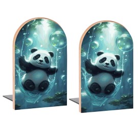 Panda Bubbles Book Ends Decorative Wood Bookends for Shelves Kids Room Desk Home Office Book Stoppers for Magazines,Books, DVDs, 1 Pair/2 Pieces(5x3.1 in)