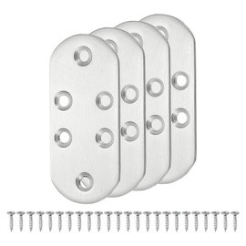 sourcing map 4 Set Flat Repair Plates, 1.5 x 3.35 Inch Stainless Steel Flat Straight Brace Bracket Mending Joining Plates with Screws for Fixing Wooden Furniture Corner, Silver