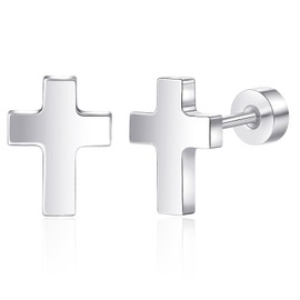 Limerencia Titanium Stud Earrings - Hypoallergenic Earrings for Women Men Sensitive Ears - Minimalist Jewelry Flatback Cross Bolt Cartilage Earrings