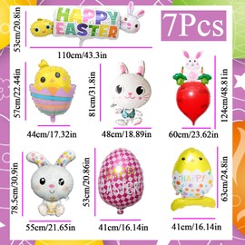 Pack of 7 Easter Bunny Decorations, Happy Easter Balloons, Easter Party Decorations Easter Balloons Bunny Rabbit Chick Easter Eggs Balloons for Birthday, Home Decor, Themed Party Decorations