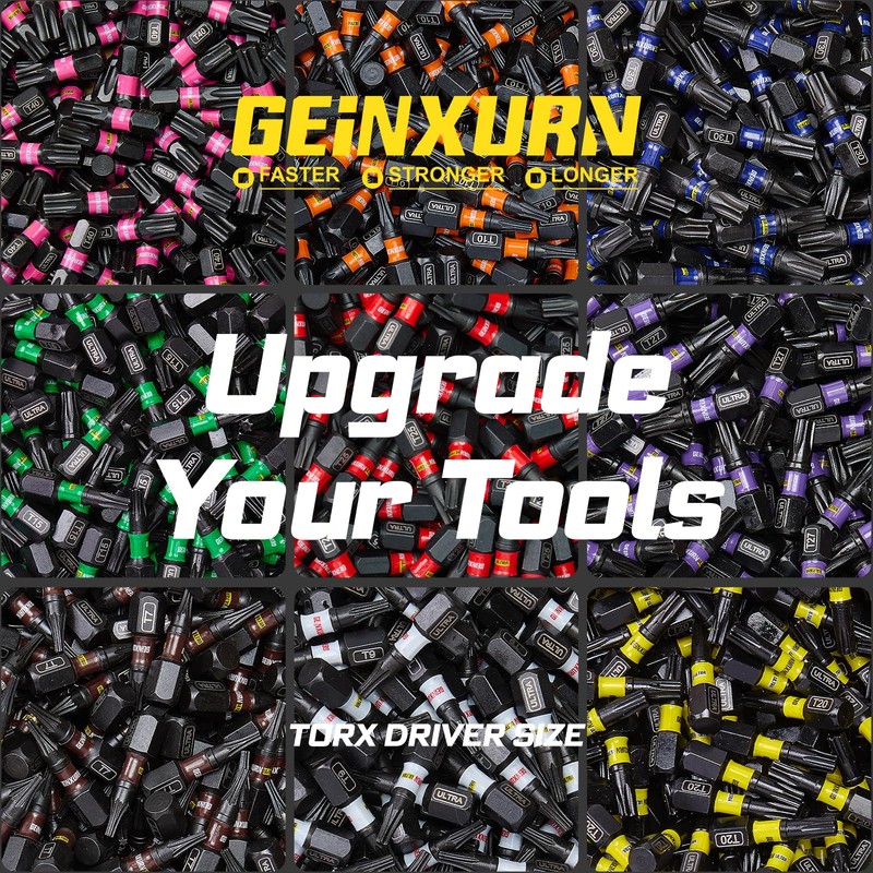 Geinxurn Impact Torx Screwdriver Bits Set,26Pcs 1”/2”Magnetic T25 S2 Steel