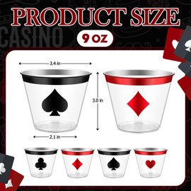 Widecook 24 Pcs Casino Theme Party Cups Decoration Bulk 9 oz Poker Disposable Plastic Clear Drinking Wine Cups for Casino Game Night Las Vegas Poker Club Birthday Party Supplies Favors