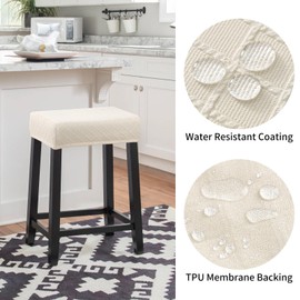 YISUN Waterproof Bar Stool Covers, Stretch Jacquard Bar Stool Cover, Removable Washable Bar Chair Covers, Bar Stool Covers for Bar Stools, Dressing Table Stool, Dining Room Chair (2, Beige)