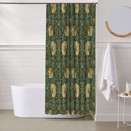 Ansouyi William Morris Shower Curtain Set with 12 Hooks, Bath Curtains Waterproof Polyester Fabric, Green Art Nouveau Floral Home Bathroom Bathtubs Decor Washable Durable Fabric, 72"" Wx72 L