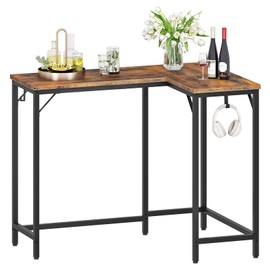 HOOBRO 63" Long Narrow Bar Table, Rectangular or L-Shaped Assembly Counter Height Bar Table, Vintage Industrial Style, for Living Room, Kitchen, Dining Room, Rustic Brown and Black BF69BT01