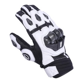Harssidanzar Men Motorcycles Gloves,Genuine Leather Full Finger Motorbike Riding Powersports Knuckle Protection Road Racing Gloves KM046,White/Black, Size L