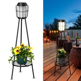 Cloud sakura 35.8" Solar Pole outdoor Light, Wrought Iron Stand , Lawn Patio Backyard Garden Decoration Planter Stand - 2 pack