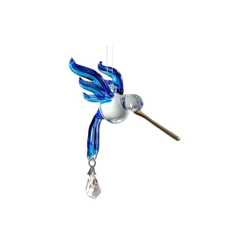 Handmade Fantasy Glass Hummingbird Suncatcher Sapphire